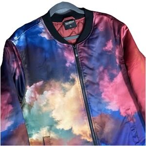 Freshhoods Cloudy Sky Men XL Satin Quilted Padded Bomber Jacket Rainbow